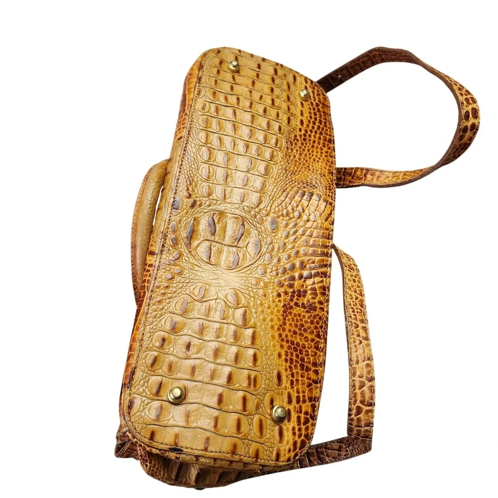 Brahmin Vtg Brown Croc- Embossed Stacy Satchel Leather Handbag Crossbody Bag - Picture 8 of 12